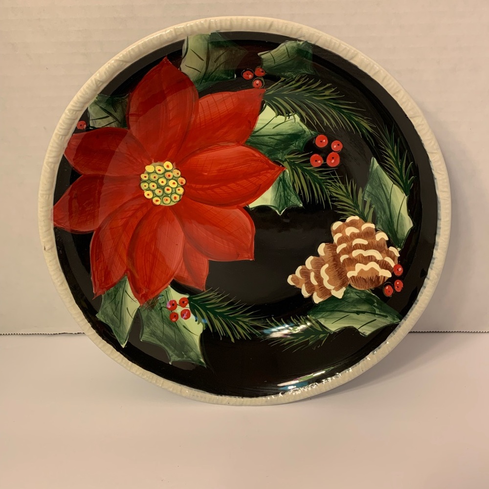 Certified International Susan Winget Poinsettia Holly & Pinecones Serving Bowl